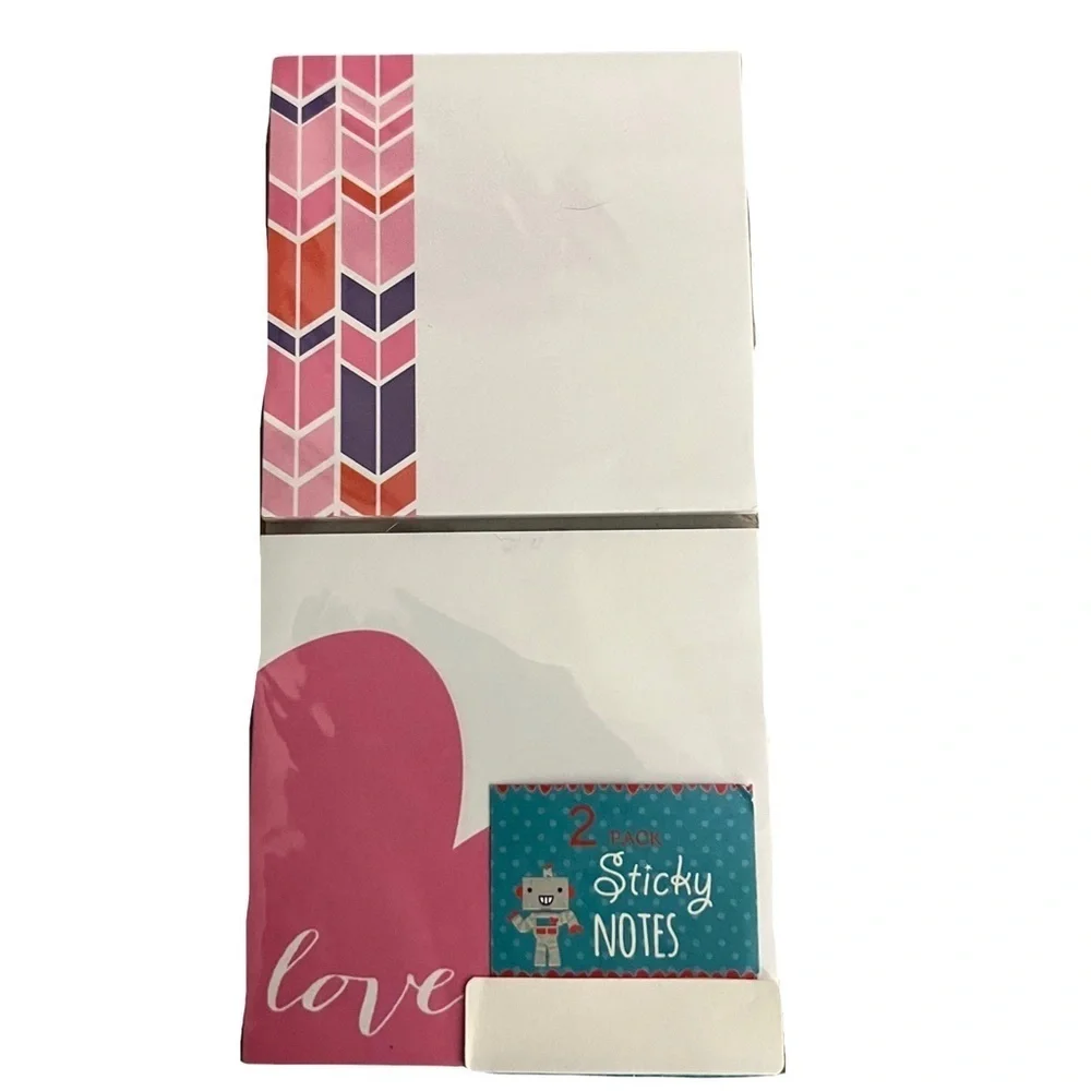 Valentine’s Planner Stationery Set List Pad Sticky Notes Hearts Herringbone